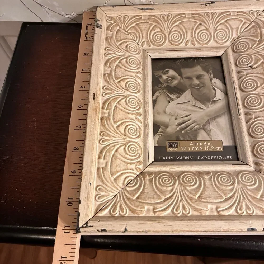 Distressed Farmhouse Picture Frame For 5”x7” Photo. On Table Style Measures 9x11